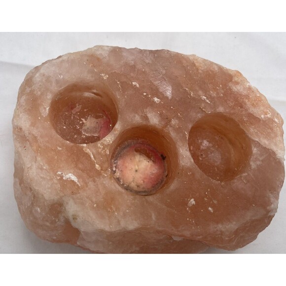 Himalayan Salt 3 Hole Candle Holder with Cylinder Candles without box 5 Pounds - Picture 4 of 13